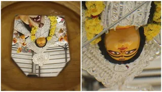 Through “Darpan Visarjan” where the reflected image of Devi is seen in the mirror , the form and the energy of Devi are taken back to Ananda Gandha.