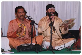 Singers singing devotional songs at the evening musicals.
