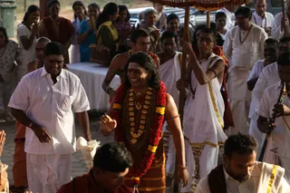 Devotees Gatheres at Nithyanandeswara temple to have Darshan of swamiji , being welcomed with full honor Accompanyed by play of Nadhaswaram (a Classical music Instrument) and mirudangam (a classical double sided drum).